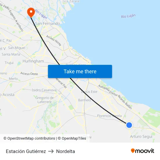 Estación Gutiérrez to Nordelta map