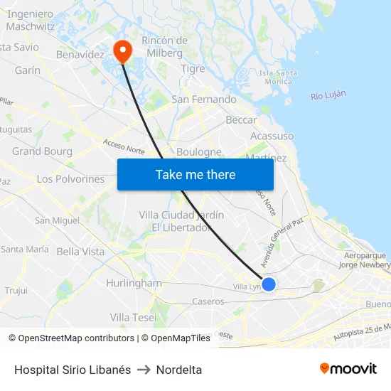Hospital Sirio Libanés to Nordelta map