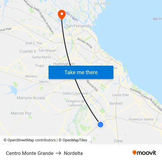Centro Monte Grande to Nordelta map