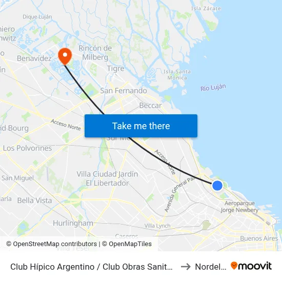 Club Hípico Argentino / Club Obras Sanitarias to Nordelta map