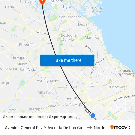 Avenida General Paz Y Avenida De Los Corrales to Nordelta map