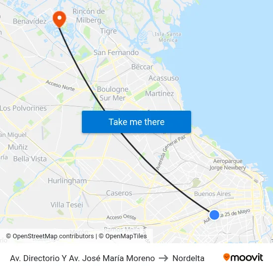 Av. Directorio Y Av. José María Moreno to Nordelta map