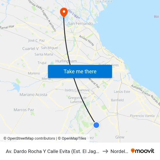 Av. Dardo Rocha Y Calle Evita (Est. El Jagüel) to Nordelta map