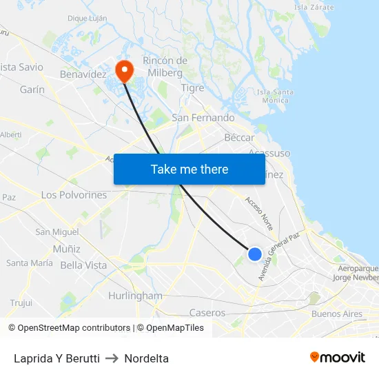Laprida Y Berutti to Nordelta map