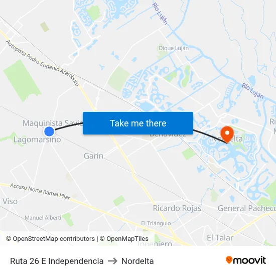 Ruta 26 E Independencia to Nordelta map