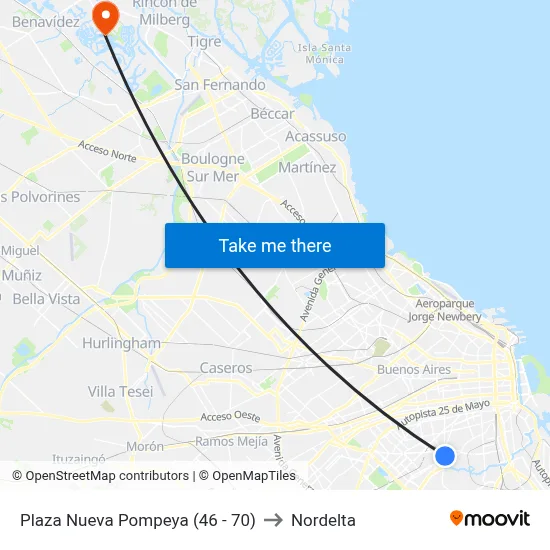 Plaza Nueva Pompeya (46 - 70) to Nordelta map