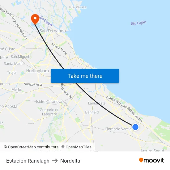 Estación Ranelagh to Nordelta map