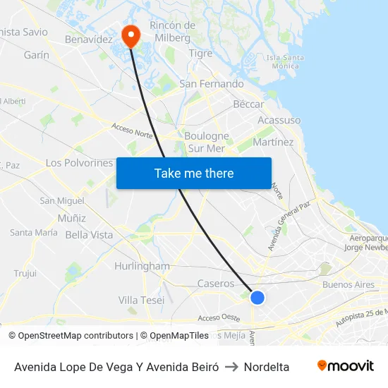 Avenida Lope De Vega Y Avenida Beiró to Nordelta map