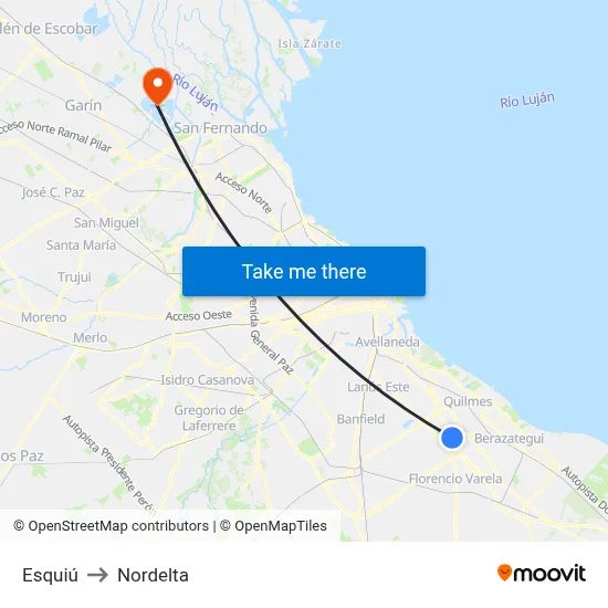 Esquiú to Nordelta map
