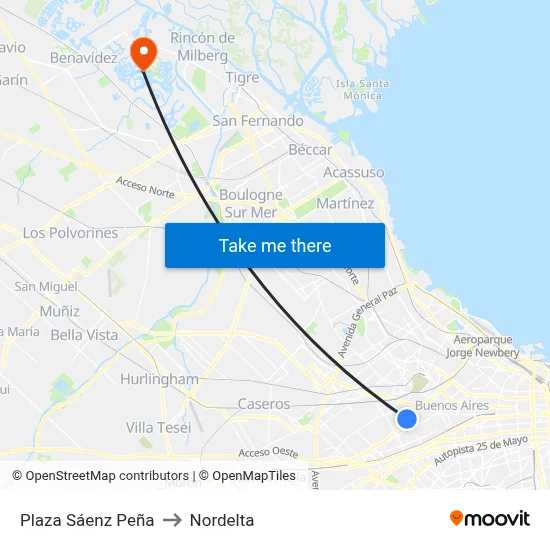 Plaza Sáenz Peña to Nordelta map