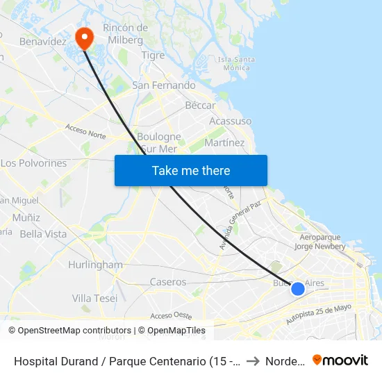 Hospital Durand / Parque Centenario (15 - 119) to Nordelta map