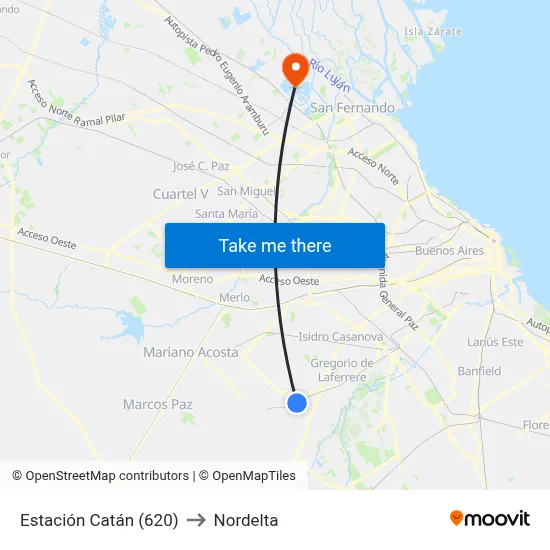 Estación Catán (620) to Nordelta map
