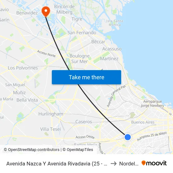 Avenida Nazca Y Avenida Rivadavia (25 - 53) to Nordelta map