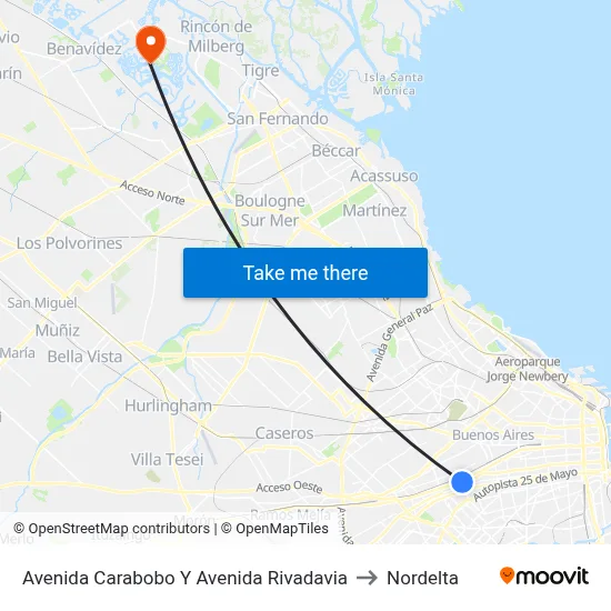 Avenida Carabobo Y Avenida Rivadavia to Nordelta map