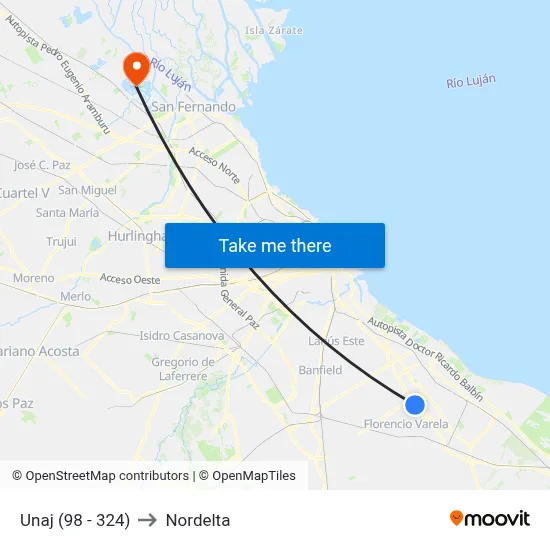 Unaj (98 - 324) to Nordelta map