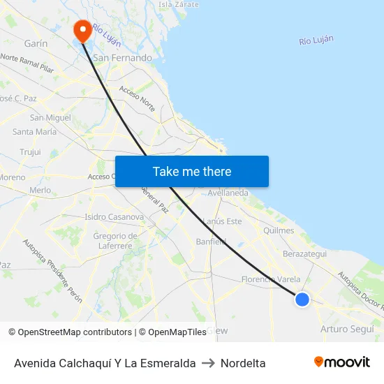 Avenida Calchaquí Y La Esmeralda to Nordelta map