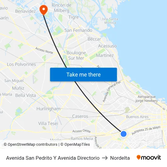 Avenida San Pedrito Y Avenida Directorio to Nordelta map