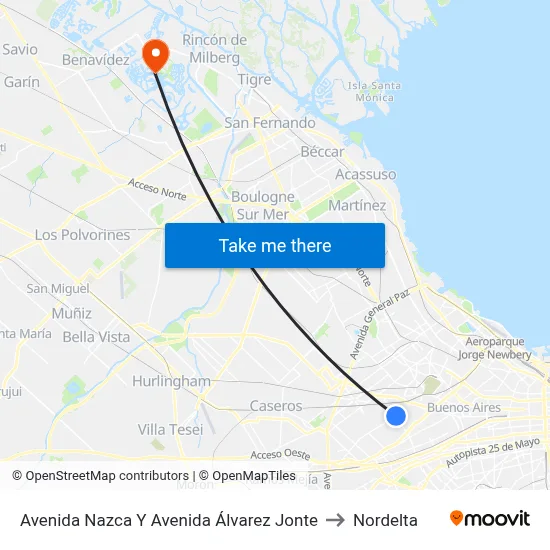 Avenida Nazca Y Avenida Álvarez Jonte to Nordelta map