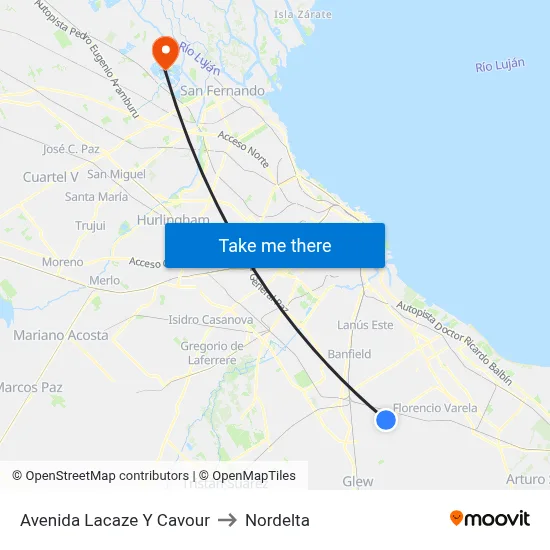 Avenida Lacaze Y Cavour to Nordelta map
