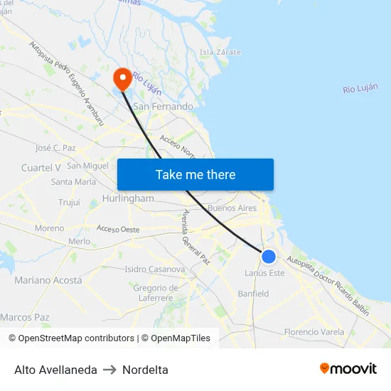 Alto Avellaneda to Nordelta map