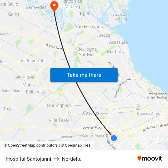 Hospital Santojanni to Nordelta map