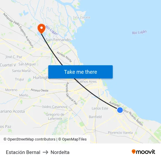 Estación Bernal to Nordelta map