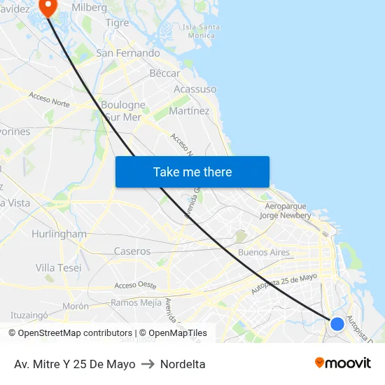 Av. Mitre Y 25 De Mayo to Nordelta map