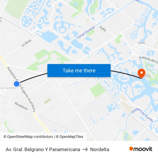 Av. Gral. Belgrano Y Panamericana to Nordelta map