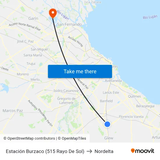 Estación Burzaco (515 Rayo De Sol) to Nordelta map