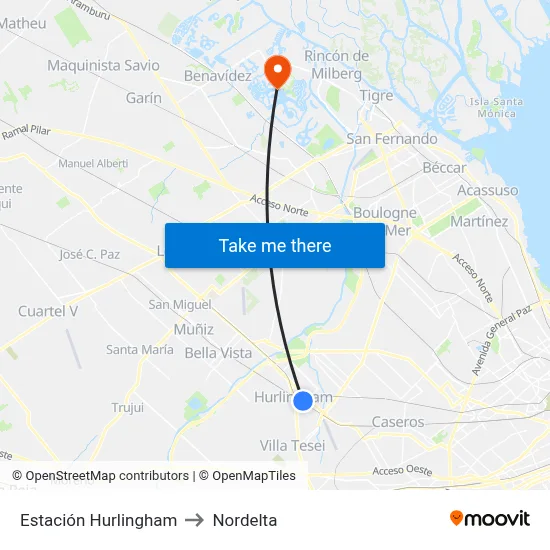 Estación Hurlingham to Nordelta map