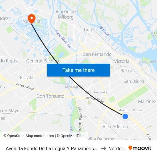 Avenida Fondo De La Legua Y Panamericana to Nordelta map