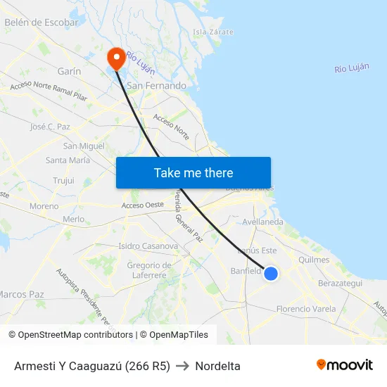 Armesti Y Caaguazú (266 R5) to Nordelta map