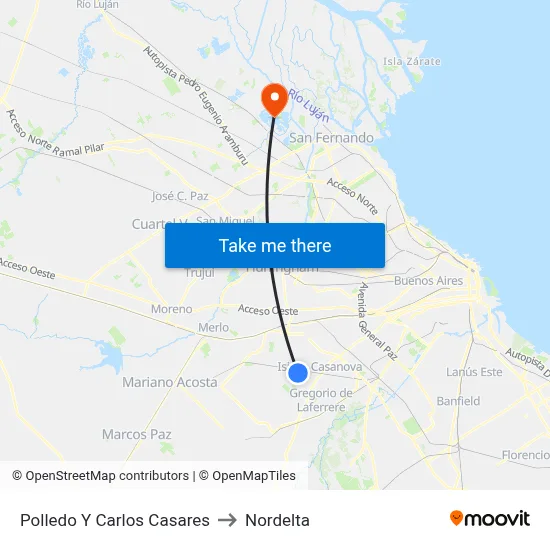 Polledo Y Carlos Casares to Nordelta map