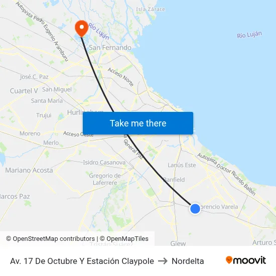 Av. 17 De Octubre Y Estación Claypole to Nordelta map