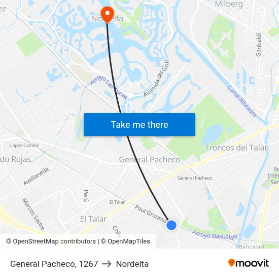 General Pacheco, 1267 to Nordelta map