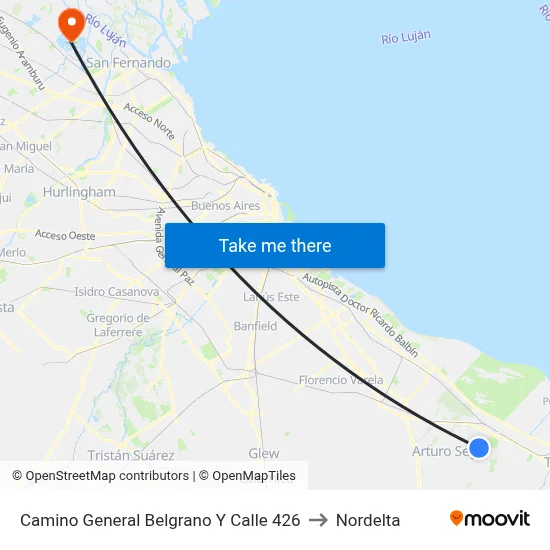 Camino General Belgrano Y Calle 426 to Nordelta map