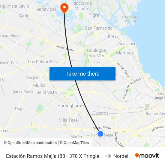 Estación Ramos Mejía (88 - 378 X Pringles) to Nordelta map
