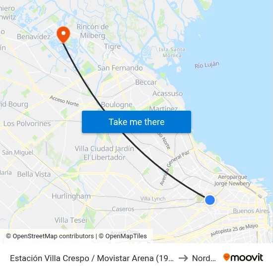 Estación Villa Crespo / Movistar Arena (19 - 65 - 71) to Nordelta map