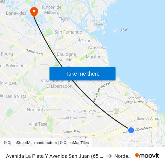 Avenida La Plata Y Avenida San Juan (65 - 85) to Nordelta map