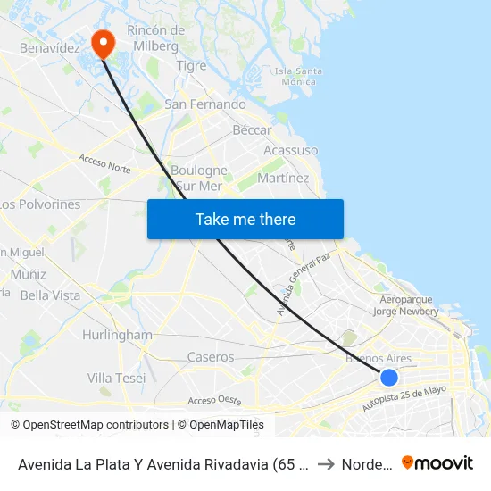 Avenida La Plata Y Avenida Rivadavia (65 - 119) to Nordelta map