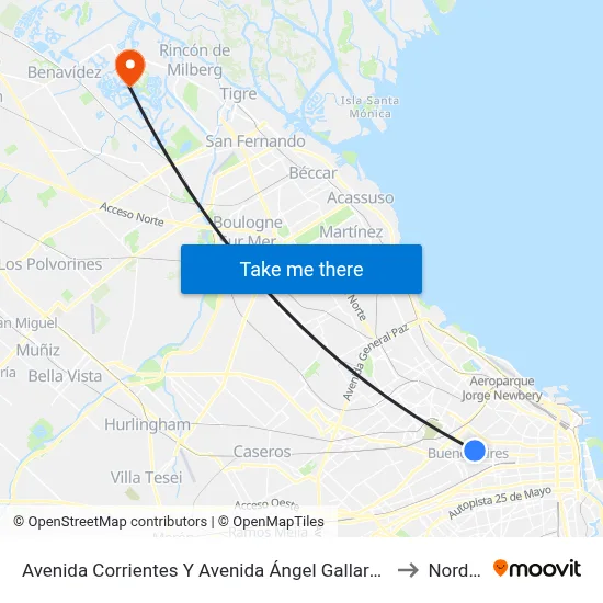 Avenida Corrientes Y Avenida Ángel Gallardo (106 - 109) to Nordelta map