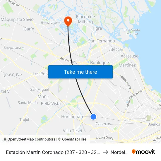 Estación Martín Coronado (237 - 320 - 326) to Nordelta map