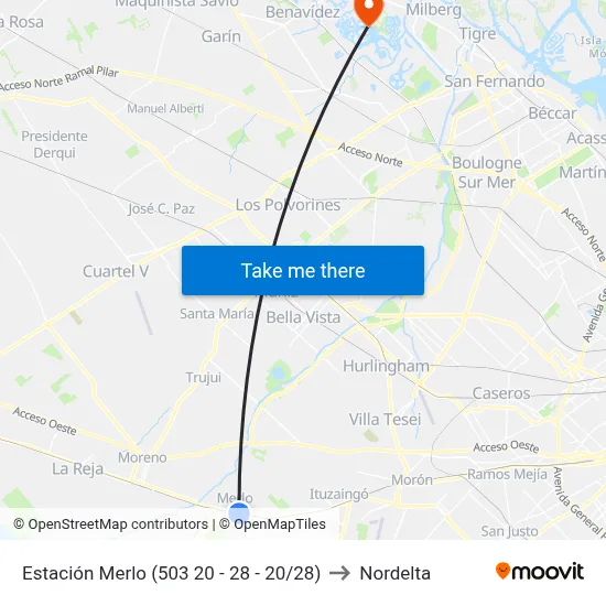 Estación Merlo (503 20 - 28 - 20/28) to Nordelta map