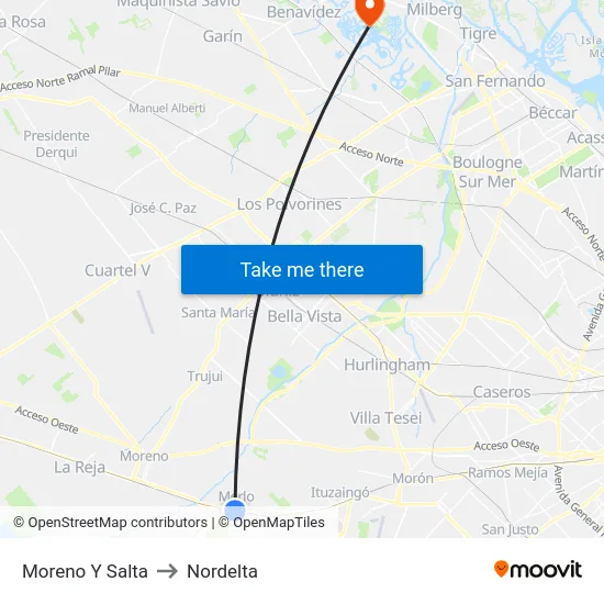 Moreno Y Salta to Nordelta map