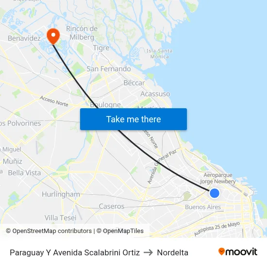 Paraguay Y Avenida Scalabrini Ortiz to Nordelta map