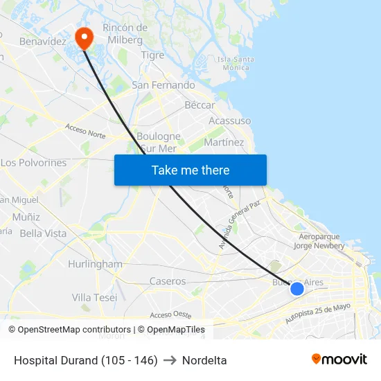 Hospital Durand (105 - 146) to Nordelta map