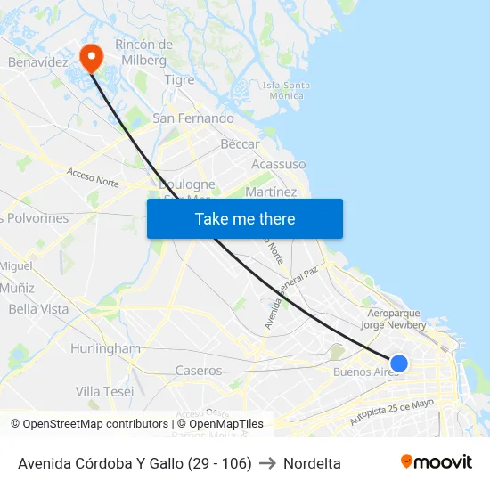 Avenida Córdoba Y Gallo (29 - 106) to Nordelta map