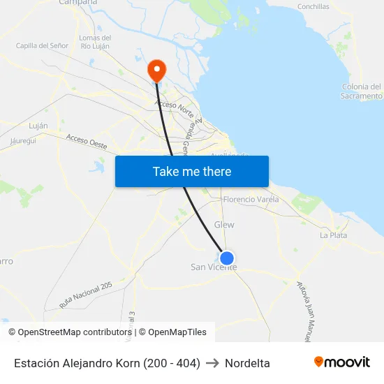 Estación Alejandro Korn (200 - 404) to Nordelta map