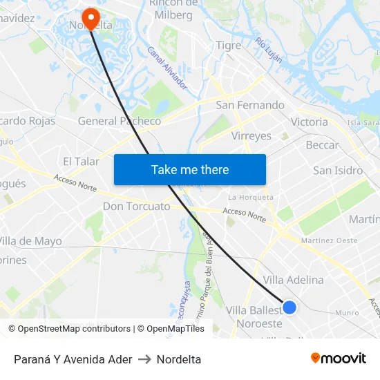 Paraná Y Avenida Ader to Nordelta map