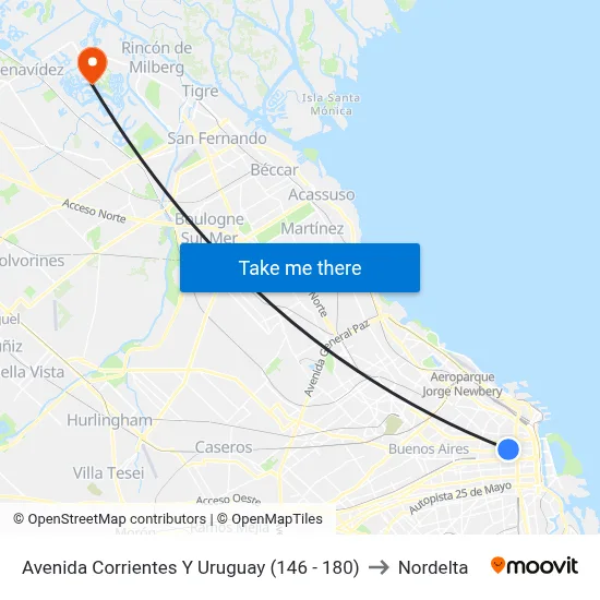Avenida Corrientes Y Uruguay (146 - 180) to Nordelta map